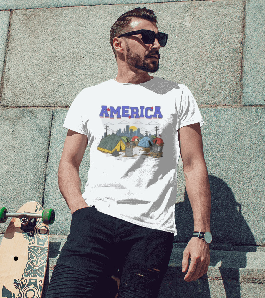 America Cityscape Homeless Encampment T-Shirt