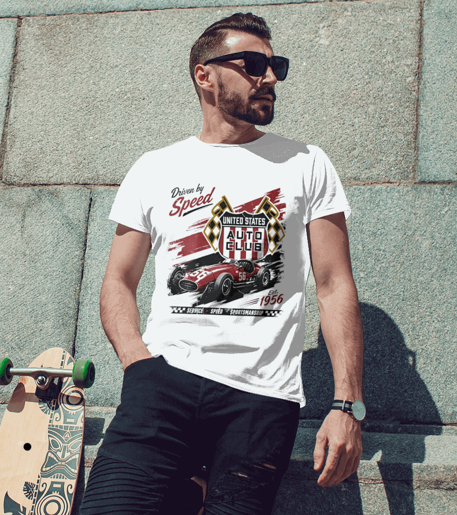 Driven By Speed United States Auto Club Est 1956 Service Speed Sportsmanship Racing Car T-Shirt