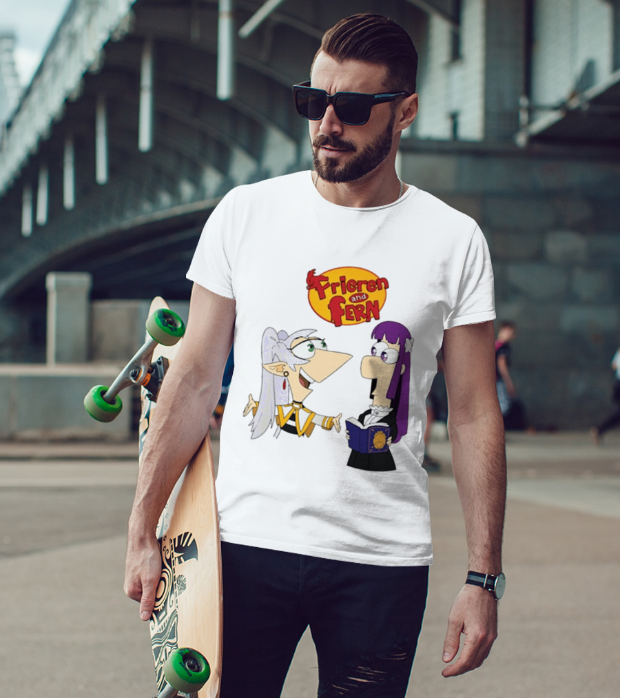 Frieren And Fern Animated Characters With Book And Unique Cartoon T-Shirt