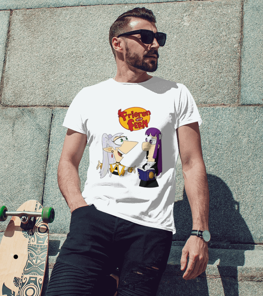 Frieren And Fern Animated Characters With Book And Unique Cartoon T-Shirt