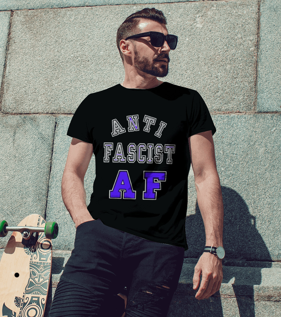 ANTI FASCIST AF Purple White Varsity Block стиль T-Shirt