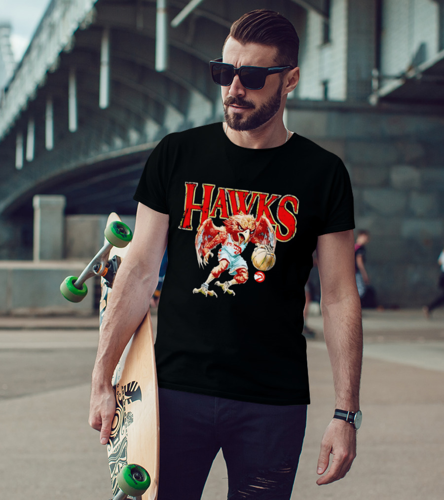 Atlanta Hawks Fierce Dribbling Cartoon Bird In NBA Jersey T-Shirt