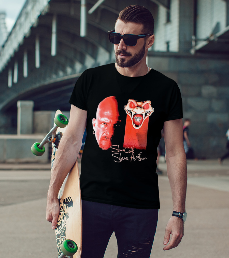 Austin 3 16 Stone Cold Steve Red Rattlesnake Head Signature T-Shirt