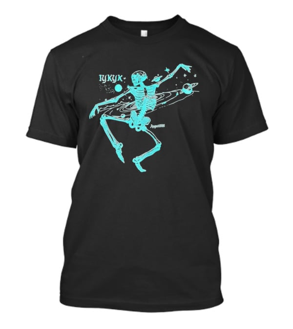 Iykyk August 2026 Cyan Dancing Skeleton With Space Orbit Sketch T-Shirt