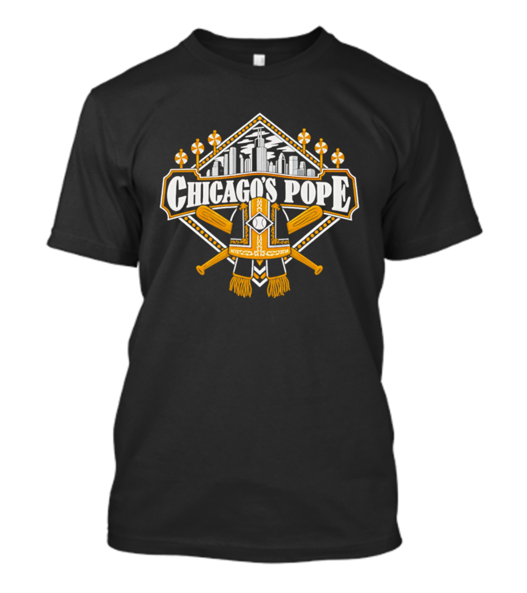 Chicago's Pope Baseball Crossed Bats City Skyline T-Shirt