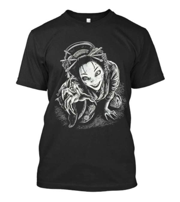 Creepy Demonic Yokai Geisha Crawling Sharp Claws Drawing T-Shirt