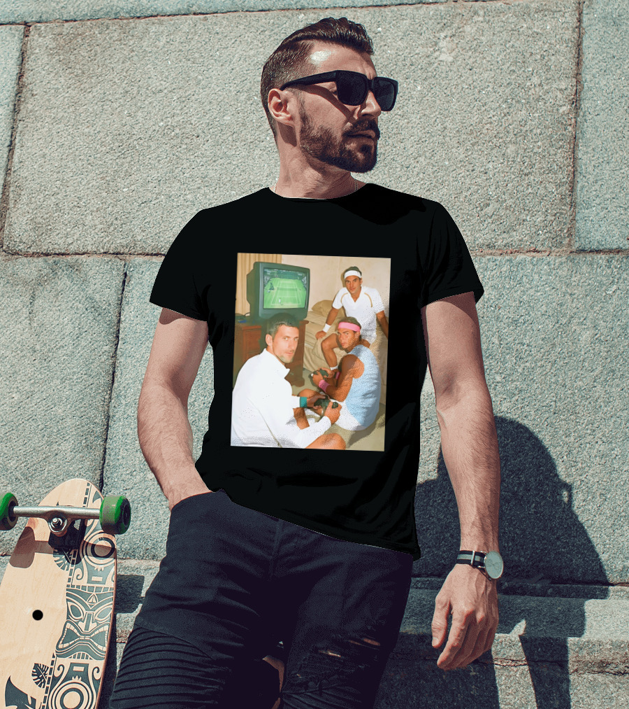 Novak Djokovic Rafael Nadal Roger Federer Playing Tennis Video Game T-Shirt