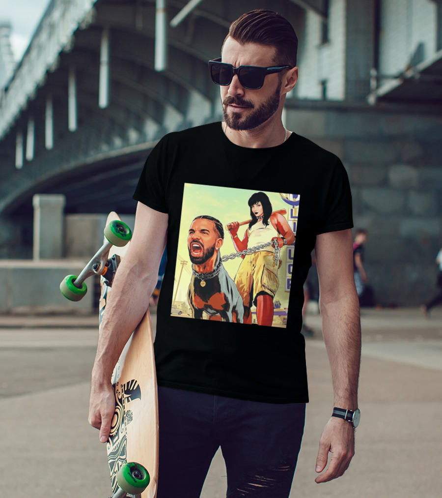 Drake Dog Head Chained To Goth Girl Art Cartoon T-Shirt