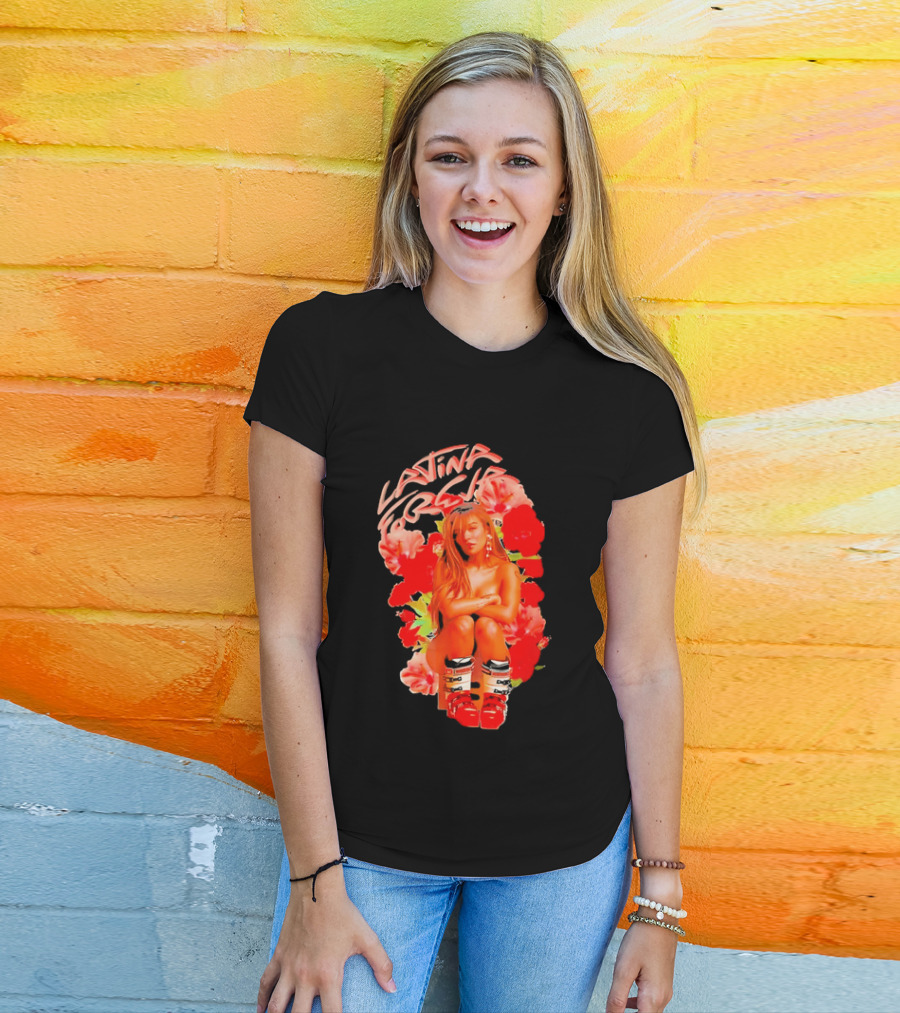 Latina Forever Woman Surrounded By Red Hibiscus With Ski Boots T-Shirt