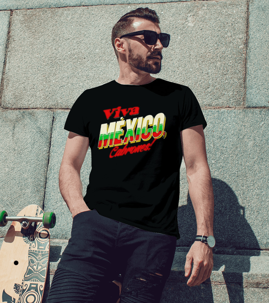 Viva México Cabrones Tricolor 3D Block Lettering T-Shirt