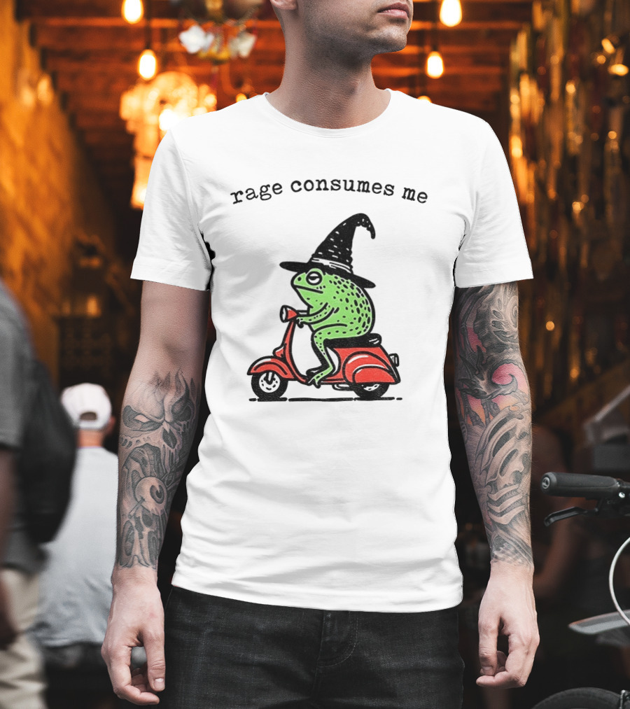 Rage Consumes Me Angry Wizard Frog Riding Scooter T-Shirt