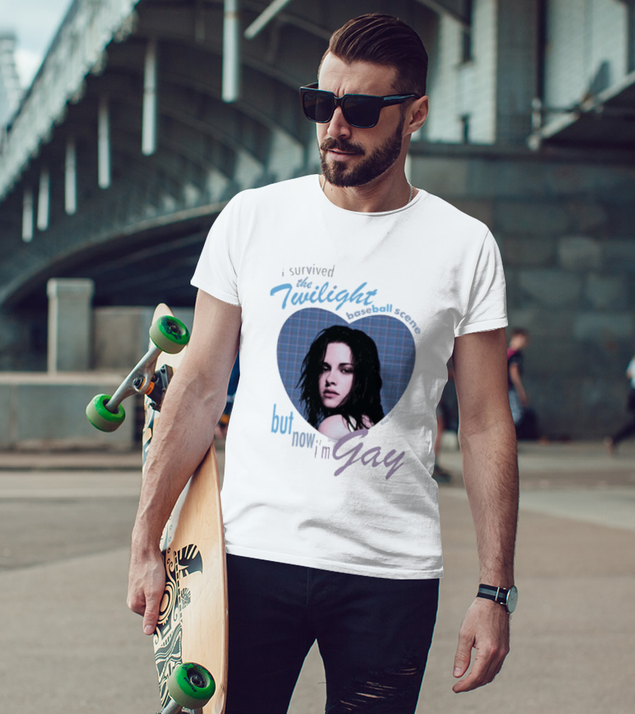 I Survived The Twilight Baseball Scene But Now I'm Gay Twilight Baseball Scene With Iconic Character In Heart Frame T-Shirt