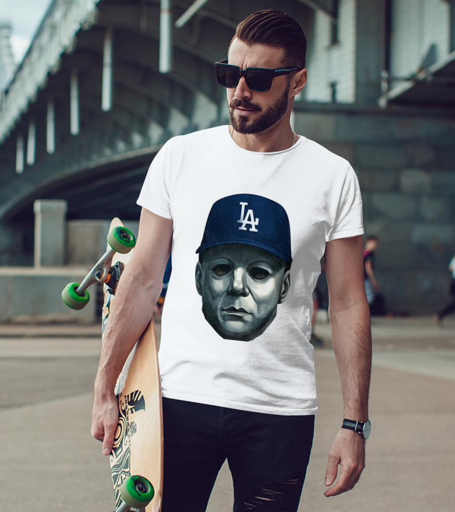 Michael Myers LA Dodgers Cap Halloween Horror T-Shirt