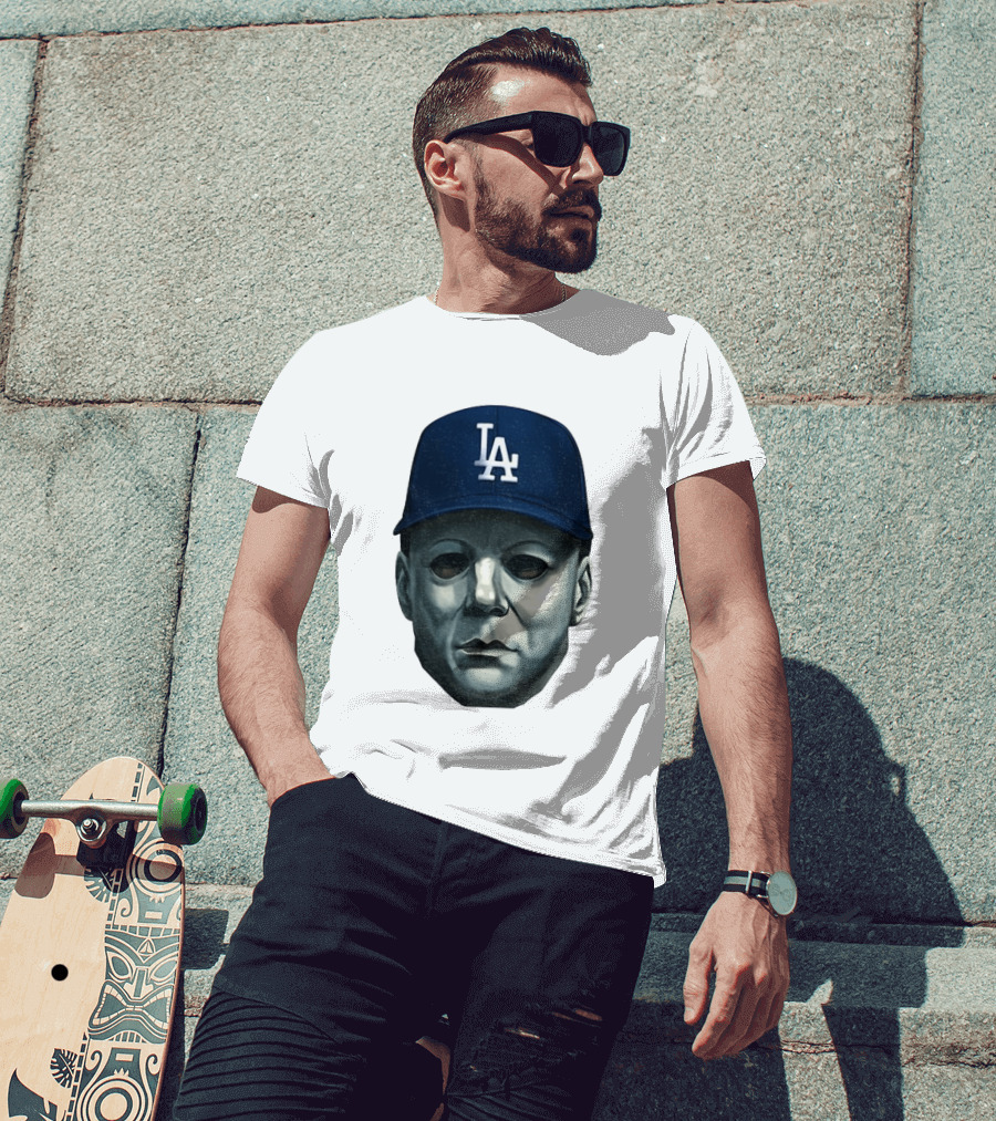 Michael Myers LA Dodgers Cap Halloween Horror T-Shirt