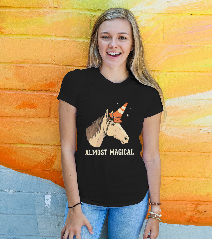 Almost Magical Horse With Traffic Cone Hat T-Shirt