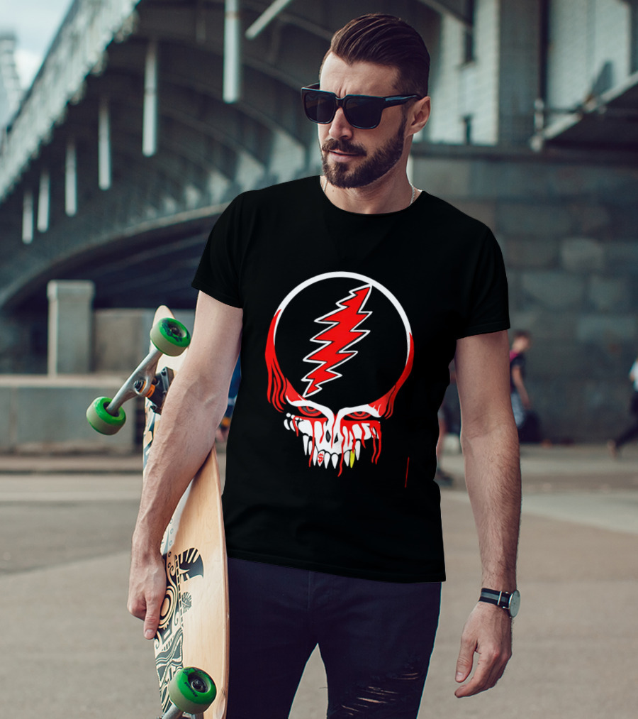 Grateful Dead Steal Your Face Skull Lightning Punk Rock Red White T-Shirt
