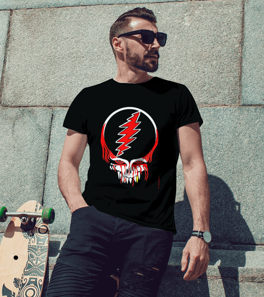 Grateful Dead Steal Your Face Skull Lightning Punk Rock Red White T-Shirt