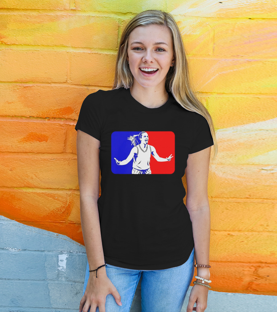 Caitlin Clark Basketball Player Silhouette In Iconic Red And Blue T-Shirt