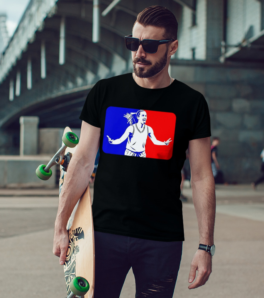 Caitlin Clark Basketball Player Silhouette In Iconic Red And Blue T-Shirt