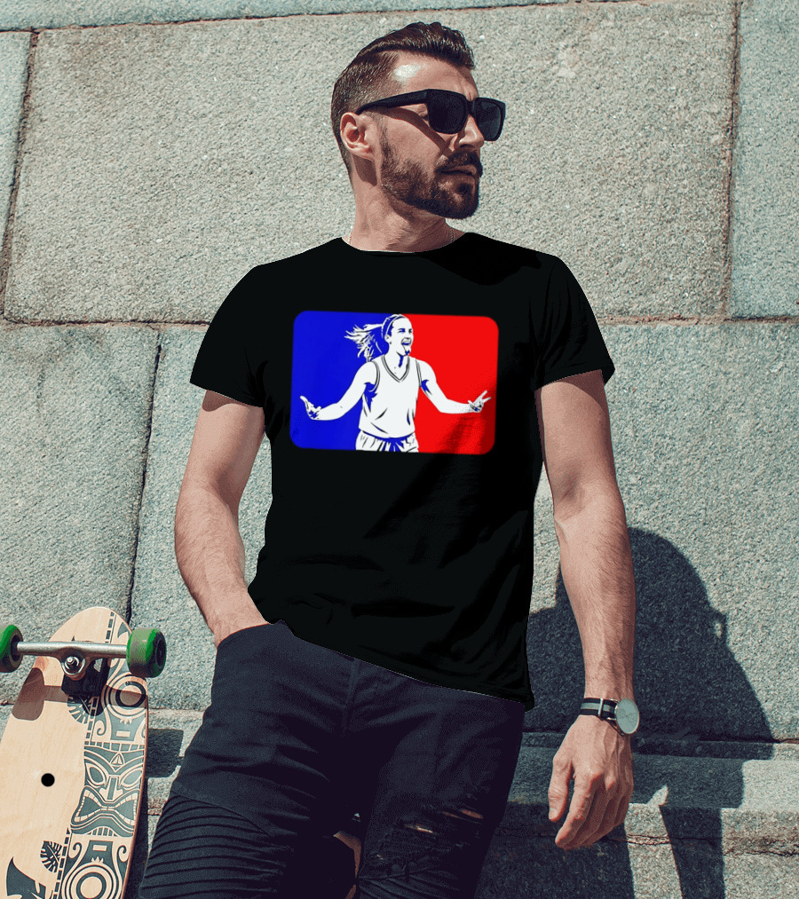 Caitlin Clark Basketball Player Silhouette In Iconic Red And Blue T-Shirt