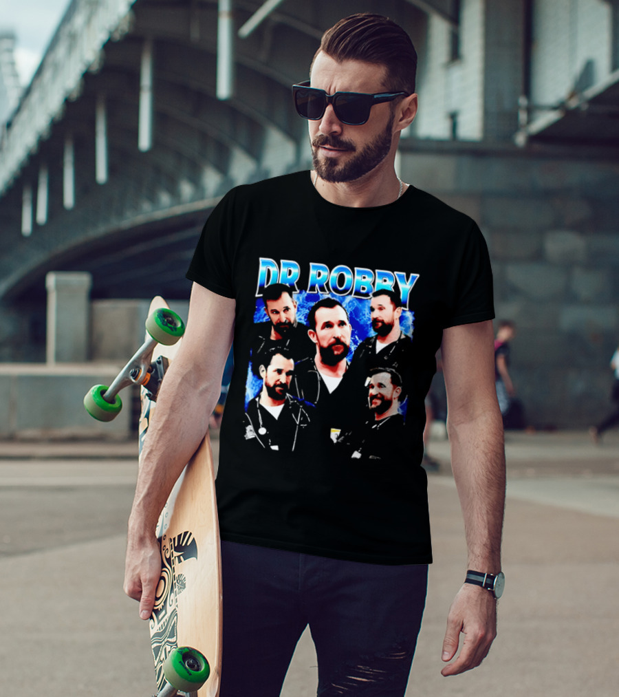 Dr Robby Bearded Male Doctor Scrubs Stethoscope Photo Collage T-Shirt