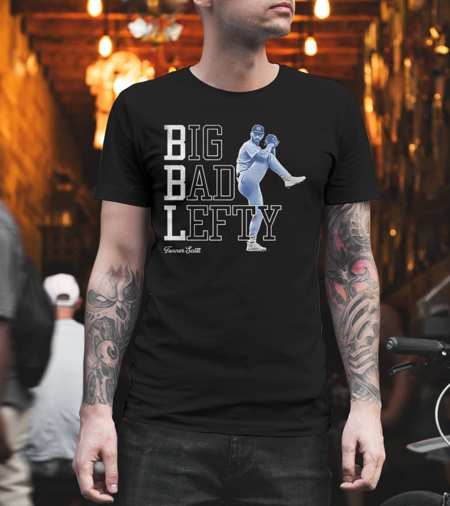 Miguel Rojas Wearing Tanner Scott Big Bad Lefty 66 T-Shirt