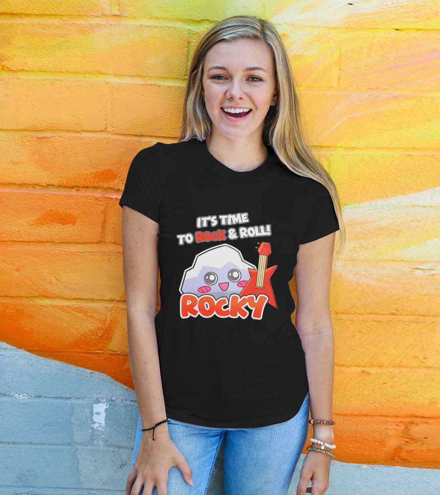 It's Time To Rock And Roll Rocky Rock With Guitar Cute Cartoon T-Shirt