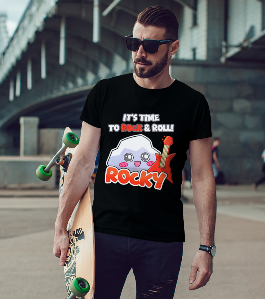 It's Time To Rock And Roll Rocky Rock With Guitar Cute Cartoon T-Shirt
