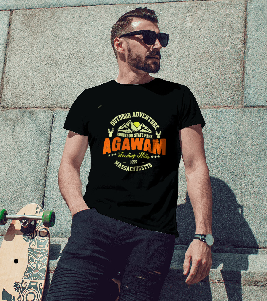 Outdoor Adventure Robinson State Park Agawam Feeding Hills 1855 Massachusetts Mountain Sun Deer T-Shirt