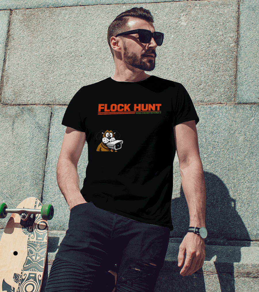 Flock Hunt Pixelated Canine Dingleberry Defense Security Camera T-Shirt