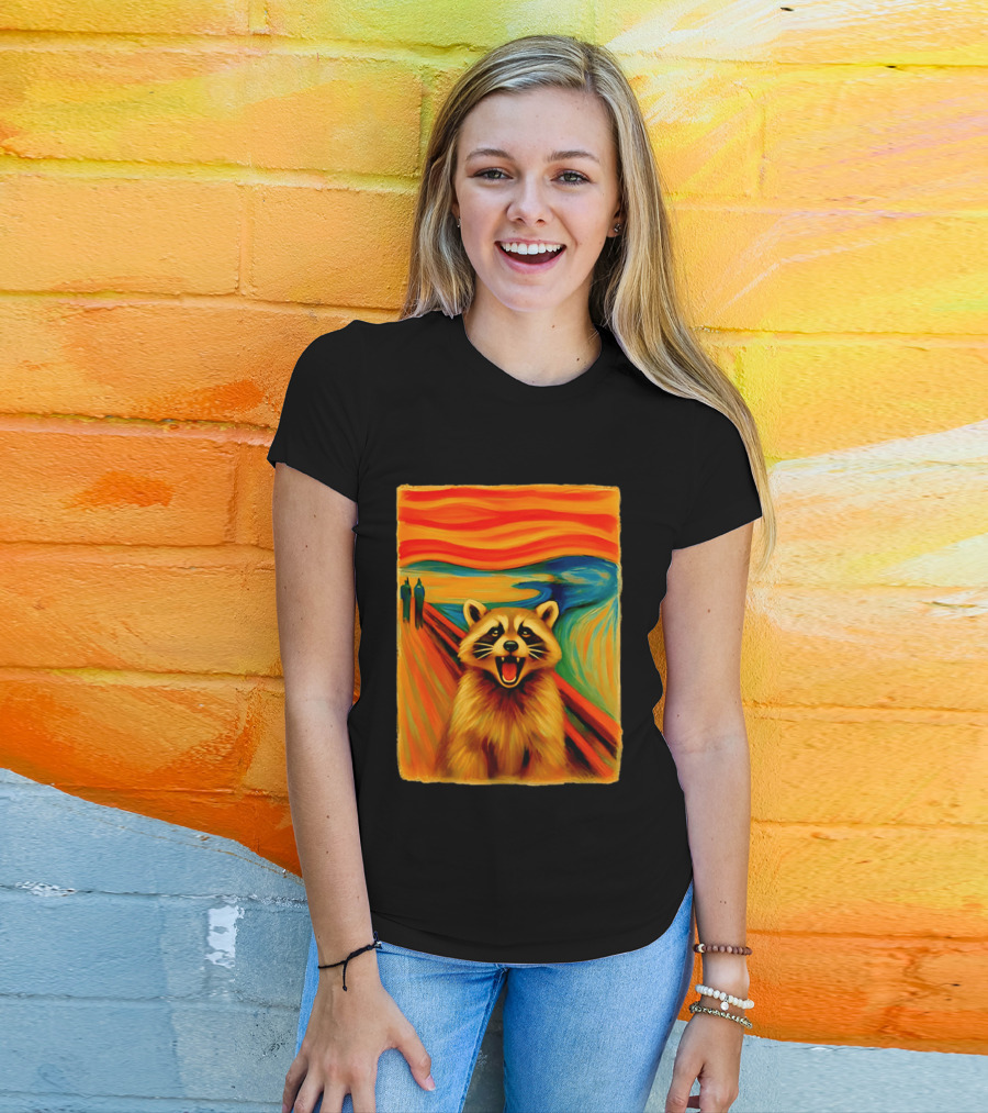 Raccoon The Scream Edvard Munch Painting Mashup T-Shirt