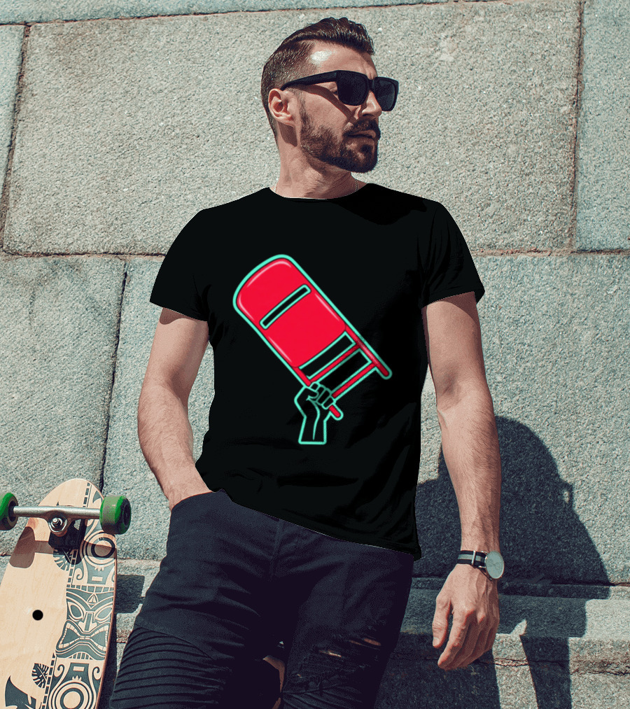 Rebellious Raised Fist Holding Red Chair Protest T-Shirt