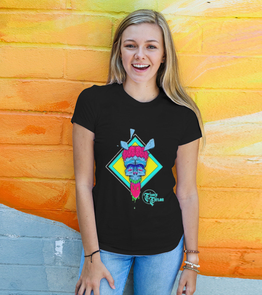 Travis Taylor Neon Skull Pink Brain Green Slime Tongue Diamond Geometric T-Shirt