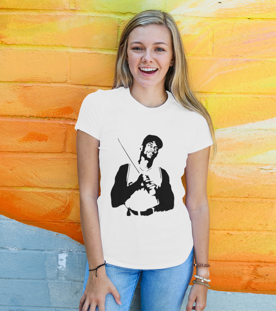 Black And White Stencil Baseball Batter Holding Bat T-Shirt