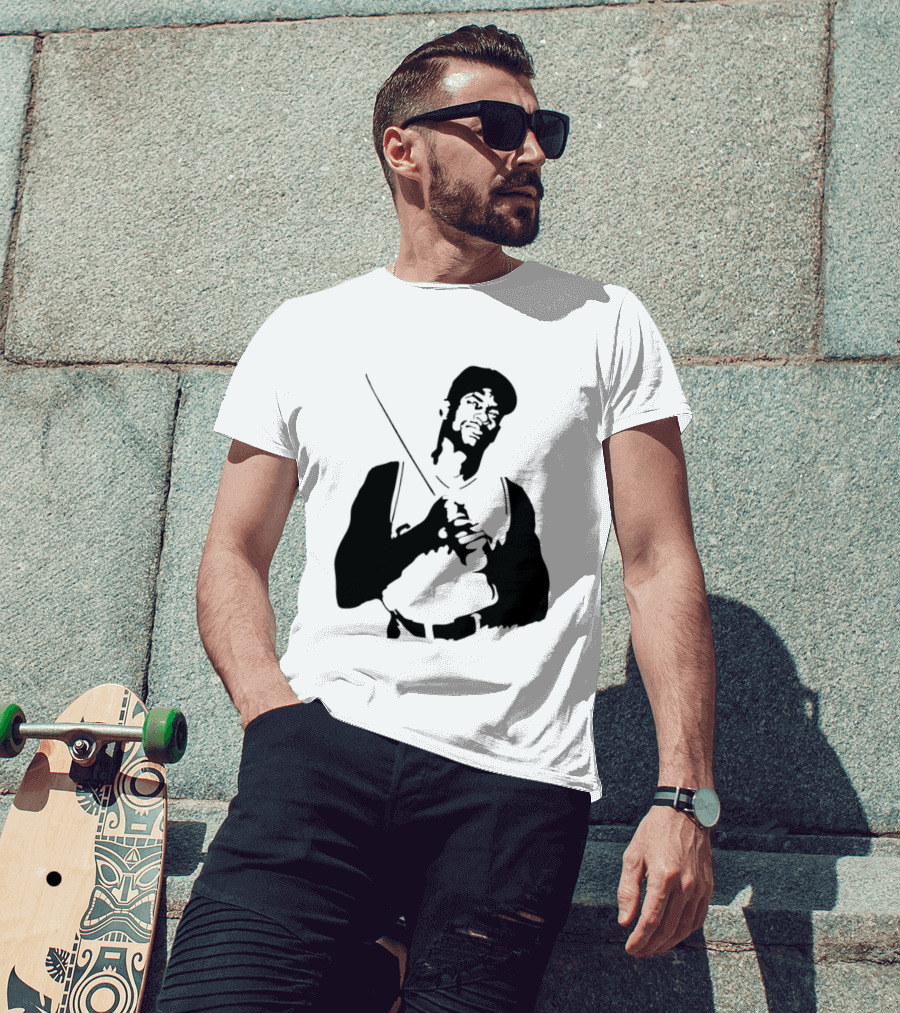 Black And White Stencil Baseball Batter Holding Bat T-Shirt