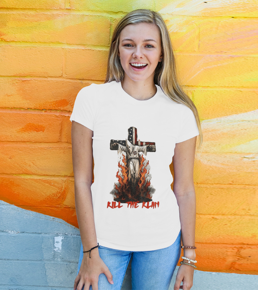 Ku Klux Klan Burning American Flag Cross Kill The Klan T-Shirt