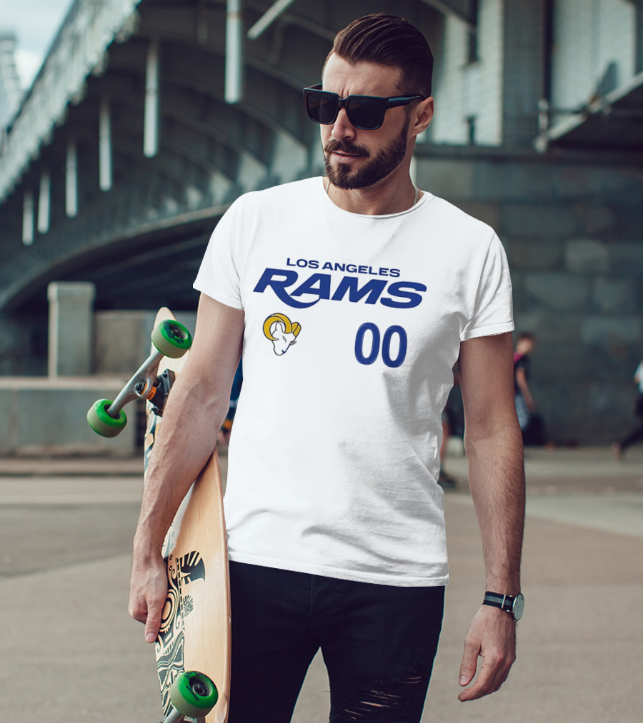 Los Angeles Rams Horned Head 00 Jersey Number Wordmark T-Shirt