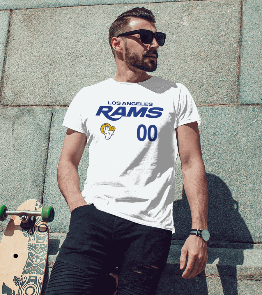 Los Angeles Rams Horned Head 00 Jersey Number Wordmark T-Shirt
