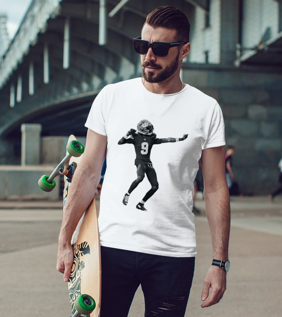 Detroit Lions Number 9 Celebratory Pose Football Athlete Cutout T-Shirt