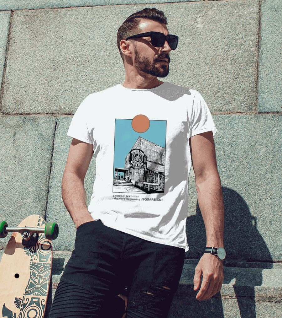 Ground Zero Blues Club Clarksdale The Very Beginning Square One Brick Building Sun Line T-Shirt