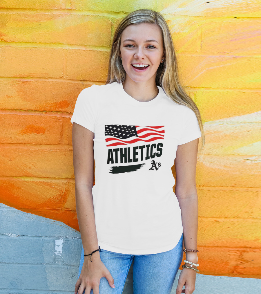 Athletics As American Flag Paint Brushstroke MLB Oakland T-Shirt