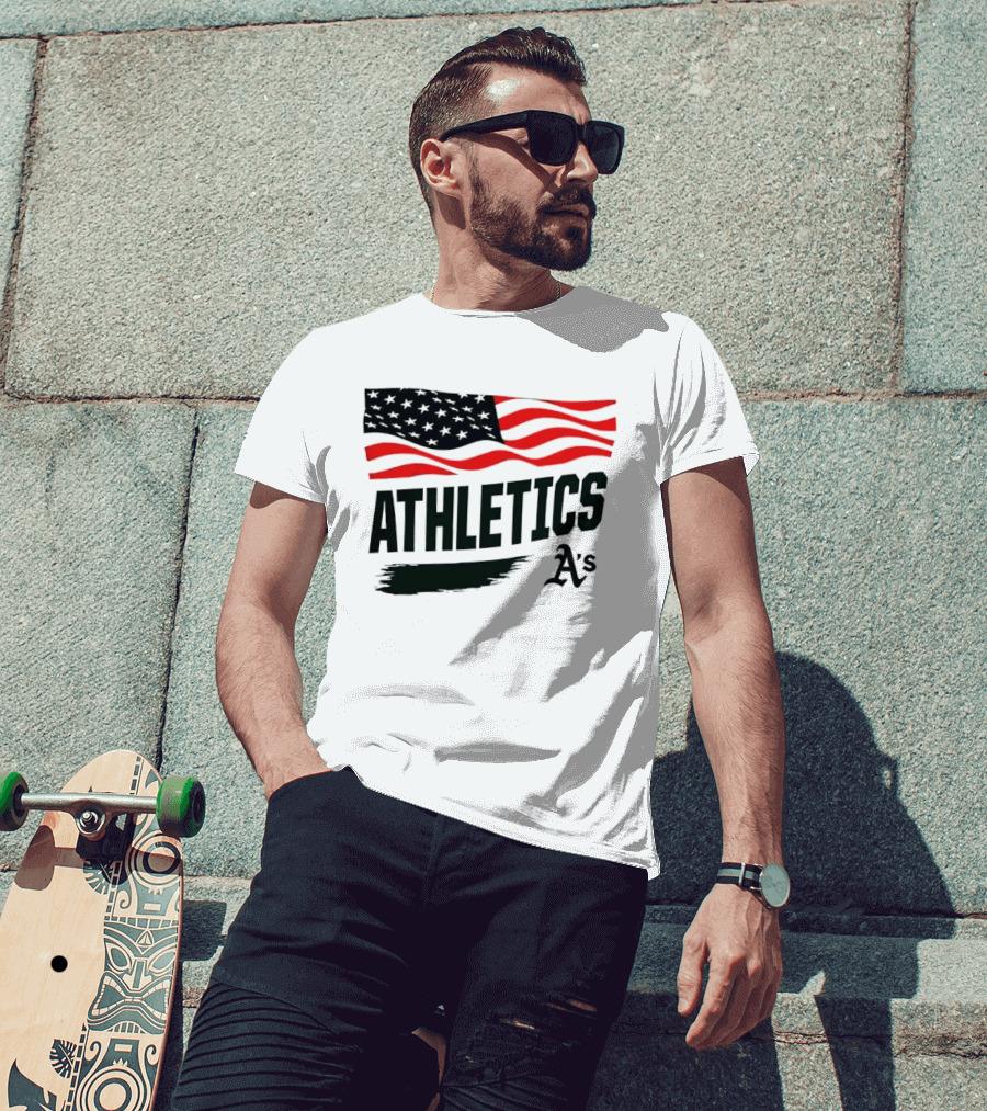 Athletics As American Flag Paint Brushstroke MLB Oakland T-Shirt