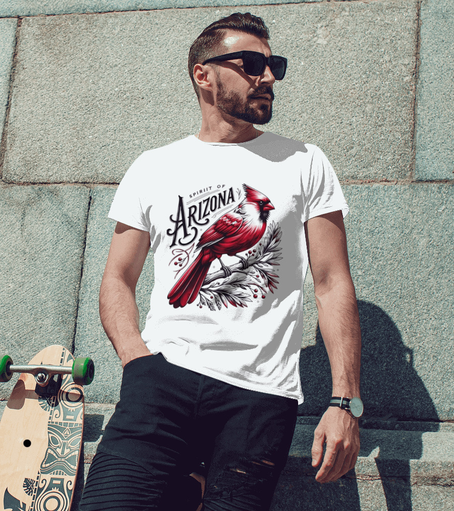Arizona Red Cardinal Spirit Perched On Branch Berries T-Shirt