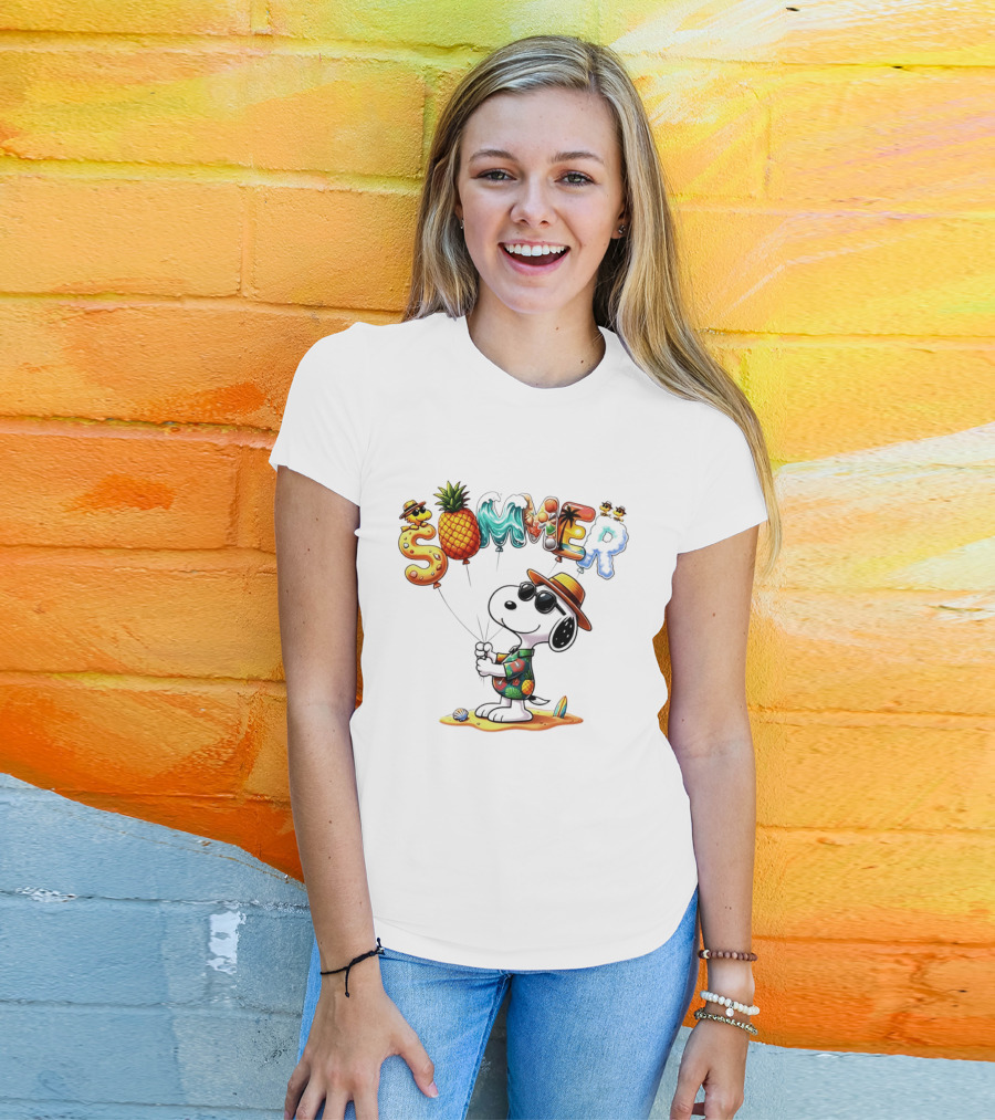 Snoopy Summer Sunglasses Pineapple Beach Balloons Fun T-Shirt