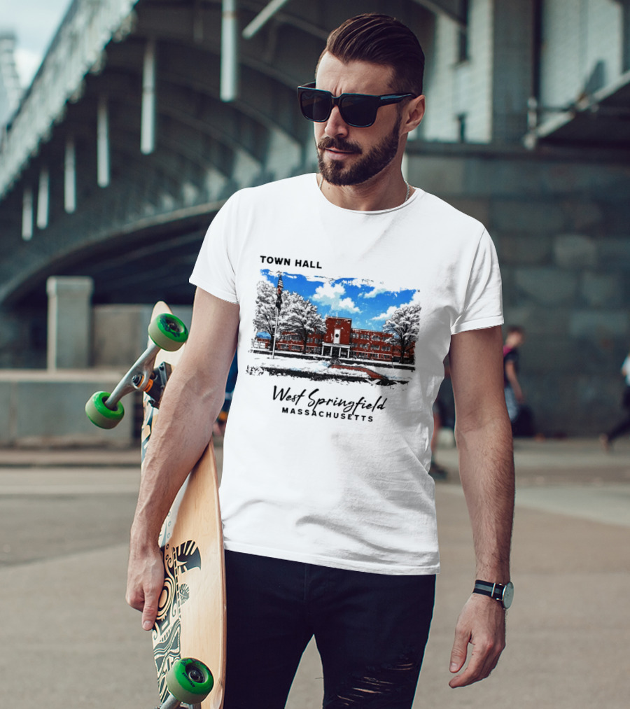 Town Hall West Springfield Massachusetts Snow Covered Red Brick Building T-Shirt