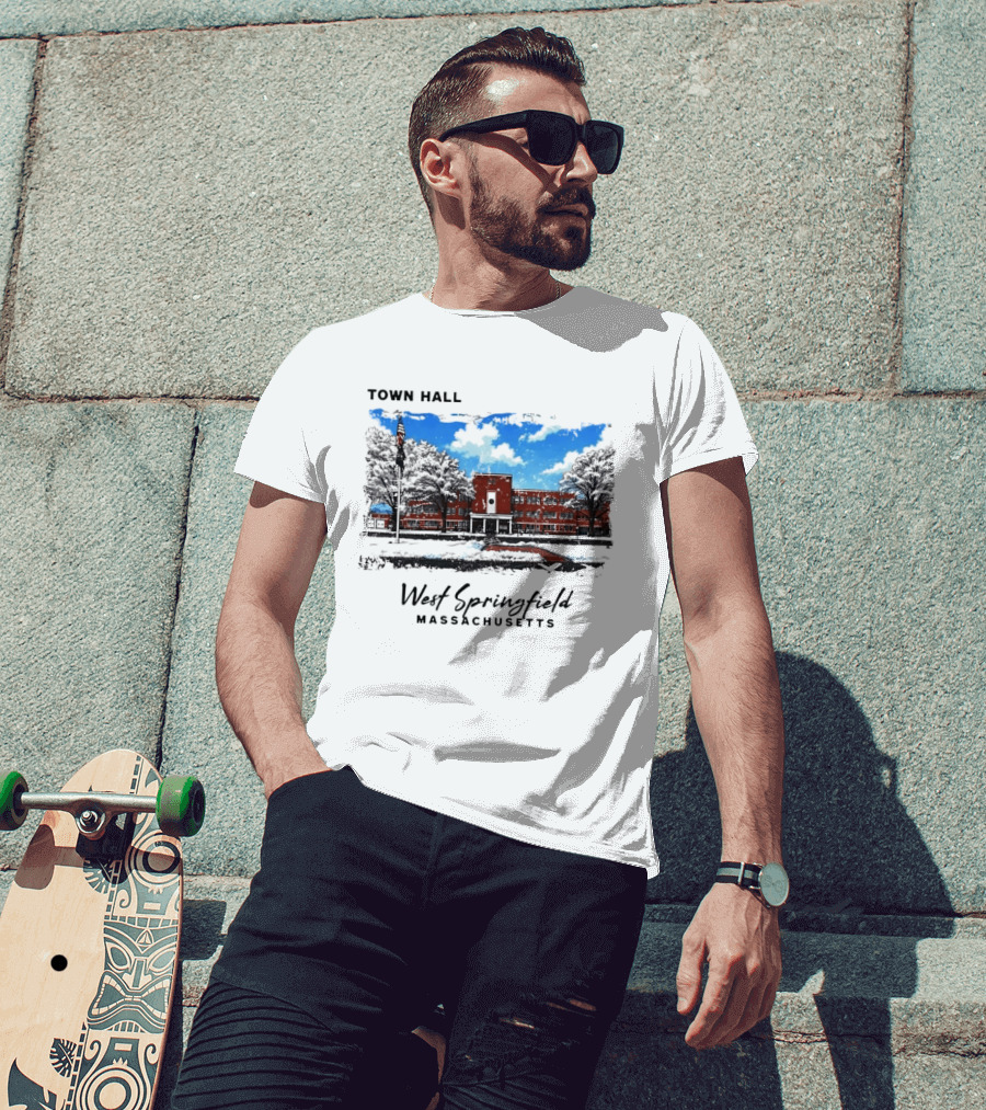 Town Hall West Springfield Massachusetts Snow Covered Red Brick Building T-Shirt
