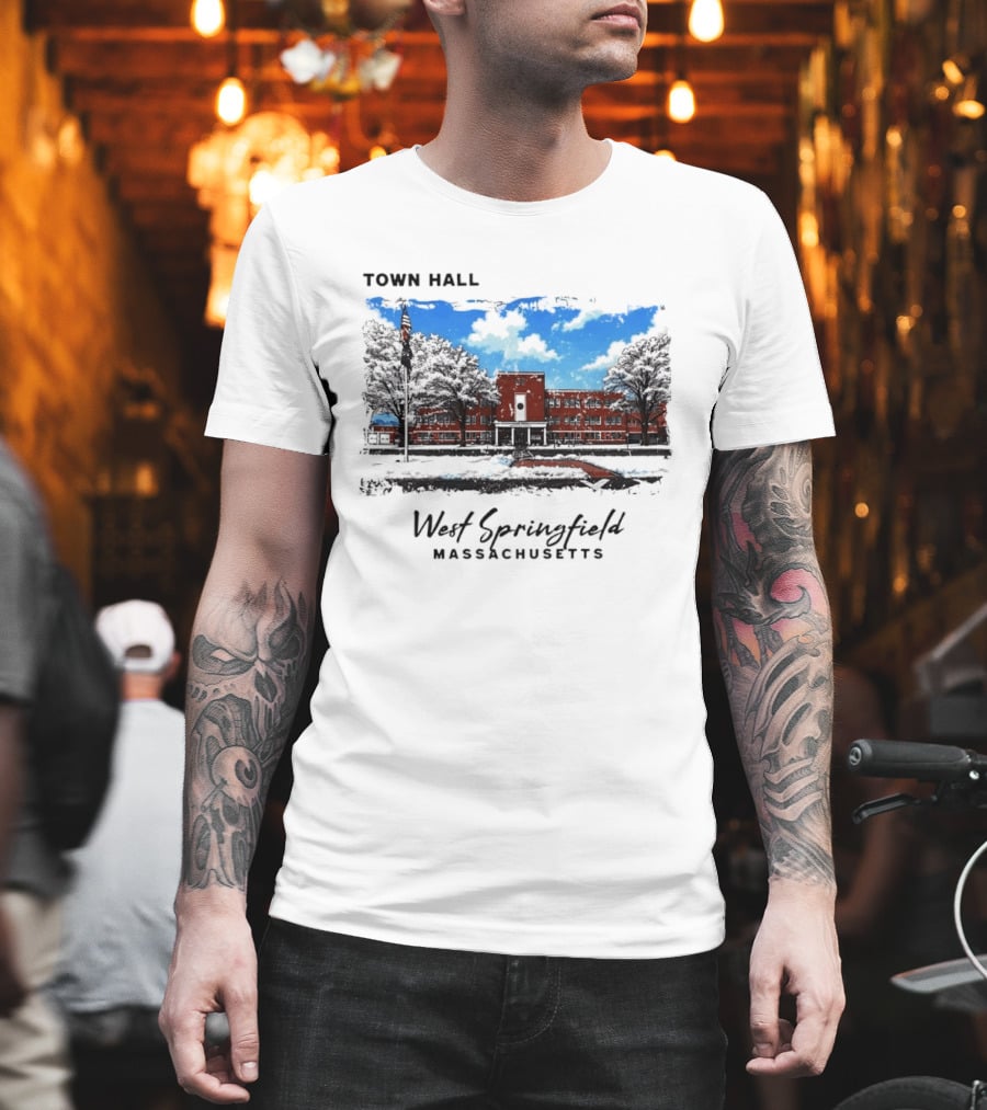 Town Hall West Springfield Massachusetts Snow Covered Red Brick Building T-Shirt
