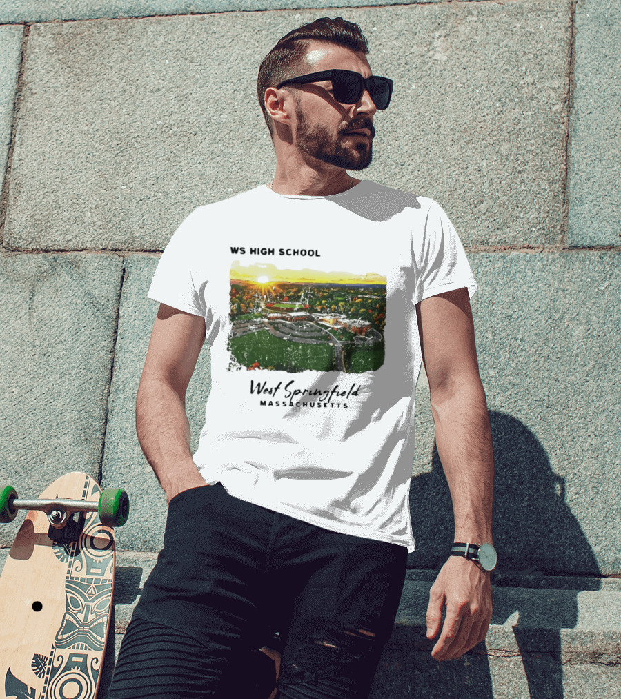 WS High School West Springfield Massachusetts Aerial Sunset Campus Landscape T-Shirt