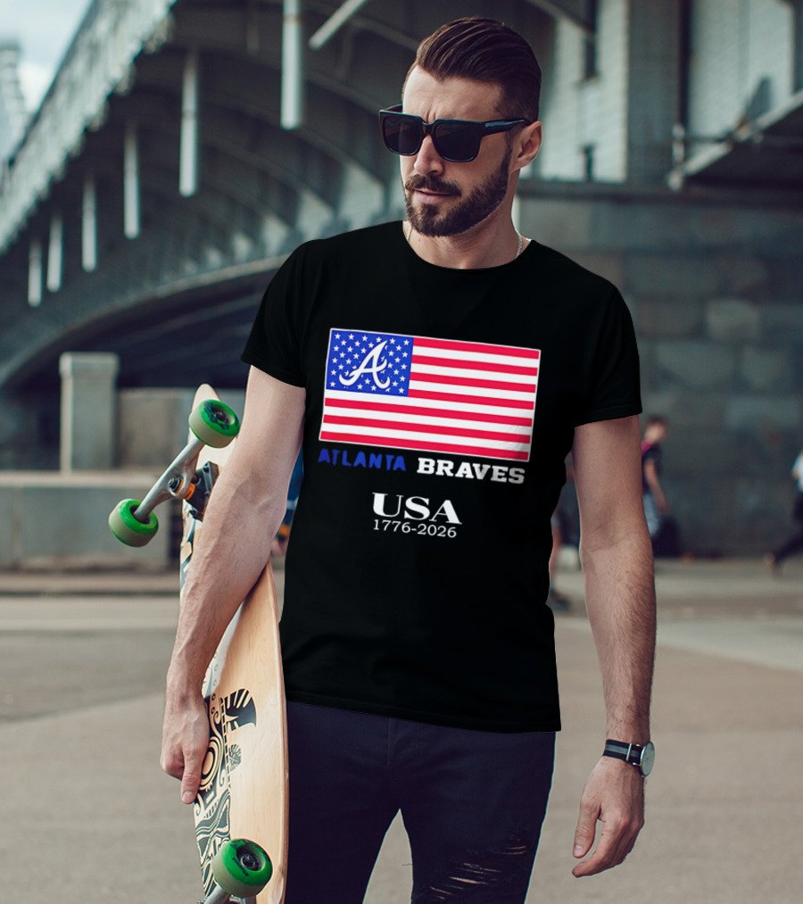 Atlanta Braves USA 1776 2026 American Flag Script A T-Shirt