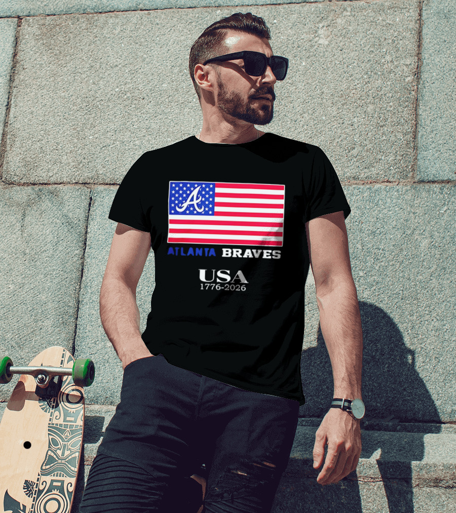 Atlanta Braves USA 1776 2026 American Flag Script A T-Shirt